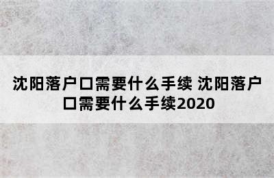 沈阳落户口需要什么手续 沈阳落户口需要什么手续2020